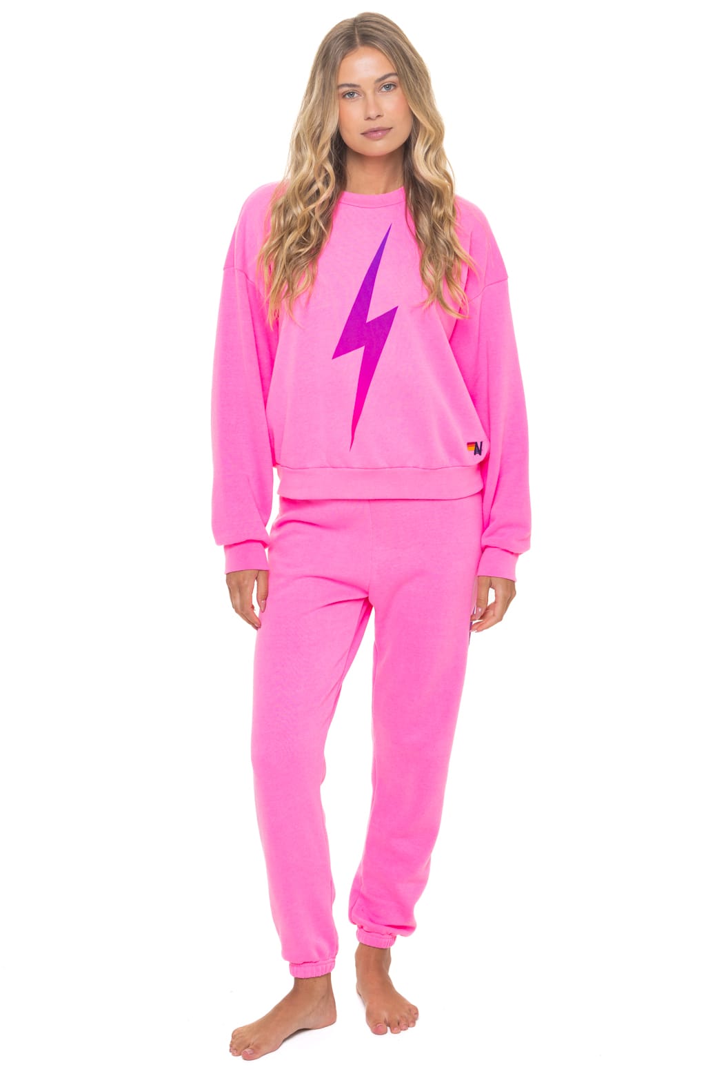 Retro BOLT FADE RELAXED CREW SWEATSHIRT - NEON PINK PINK PURPLE