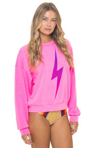 Retro BOLT FADE RELAXED CREW SWEATSHIRT - NEON PINK PINK PURPLE
