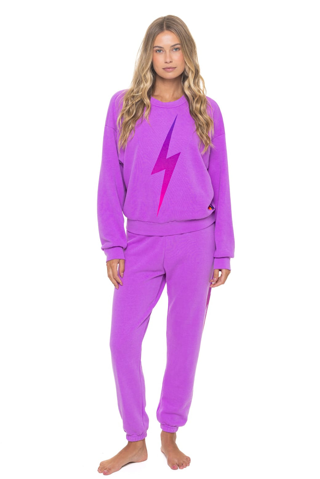 Retro BOLT FADE RELAXED CREW SWEATSHIRT - NEON PURPLE PINK PURPLE
