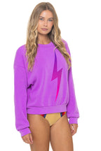 Retro BOLT FADE RELAXED CREW SWEATSHIRT - NEON PURPLE PINK PURPLE