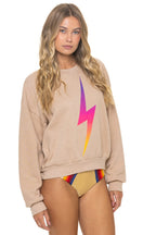 Retro BOLT FADE RELAXED CREW SWEATSHIRT - SAND PINK PURPLE