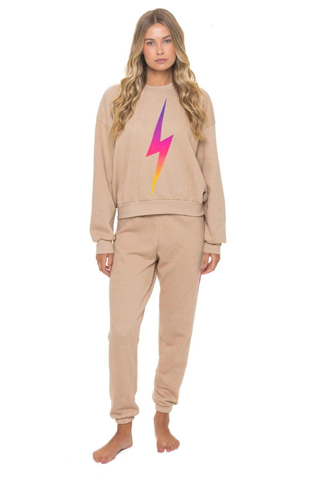 Retro BOLT FADE RELAXED CREW SWEATSHIRT - SAND PINK PURPLE