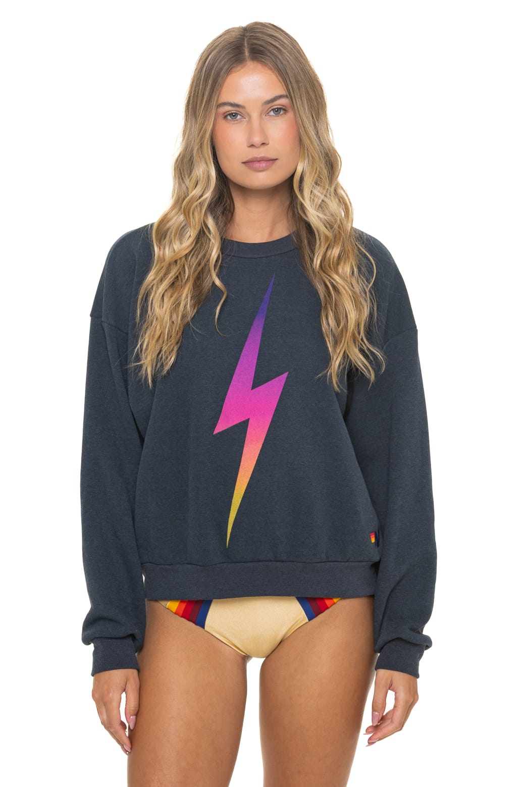 Retro BOLT FADE RELAXED CREW SWEATSHIRT - CHARCOAL PINK PURPLE