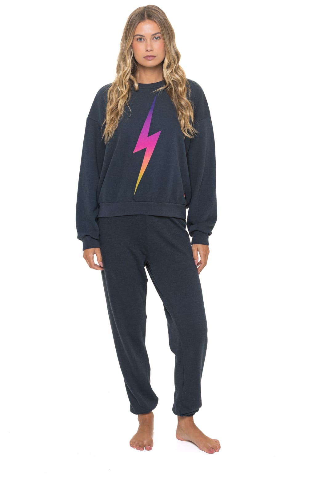 Retro BOLT FADE RELAXED CREW SWEATSHIRT - CHARCOAL PINK PURPLE