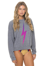 Retro BOLT FADE RELAXED CREW SWEATSHIRT - HEATHER GREY PINK PURPLE