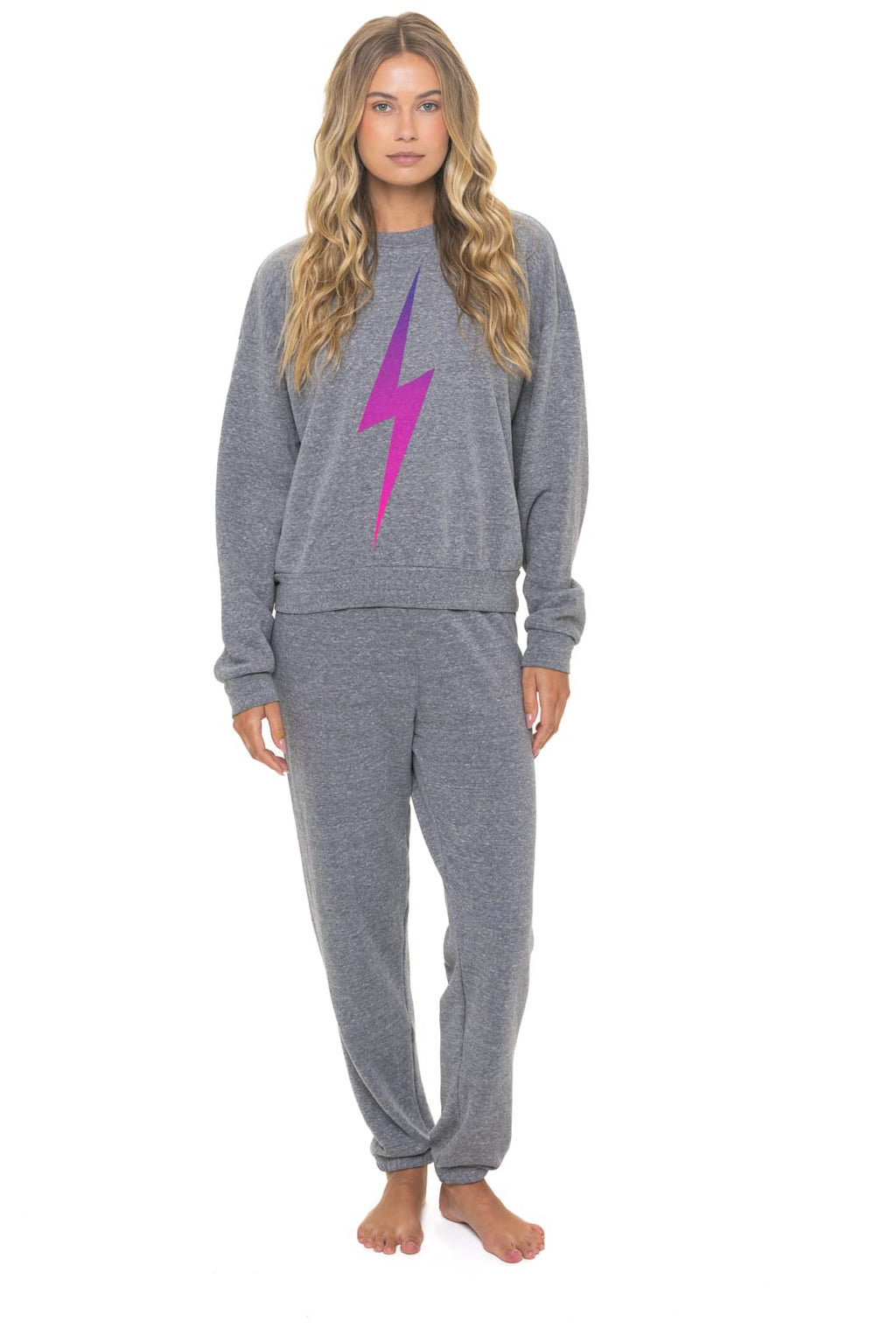 Retro BOLT FADE RELAXED CREW SWEATSHIRT - HEATHER GREY PINK PURPLE