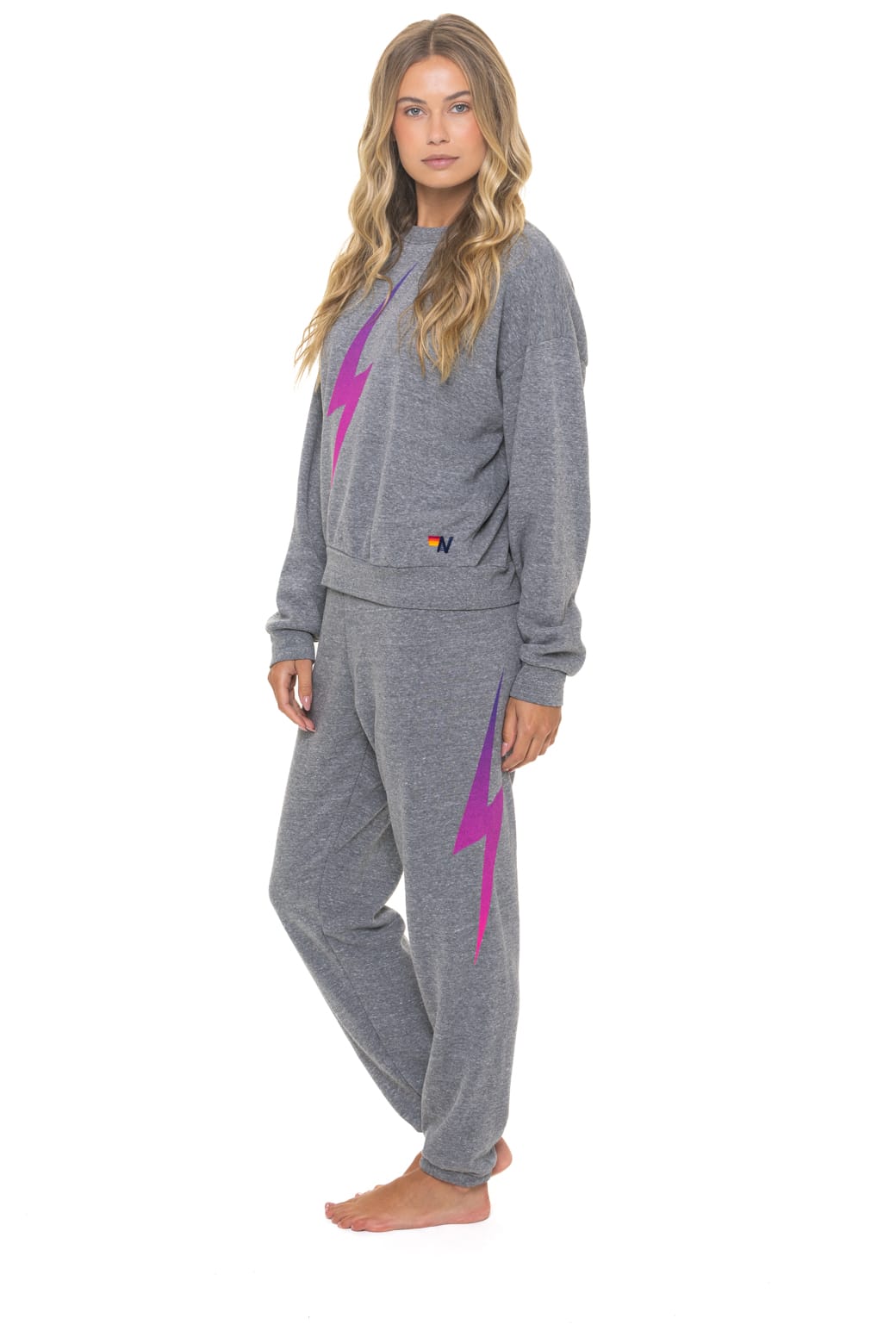Retro BOLT FADE RELAXED CREW SWEATSHIRT - HEATHER GREY PINK PURPLE