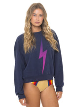Retro BOLT FADE RELAXED CREW SWEATSHIRT - NAVY PINK PURPLE