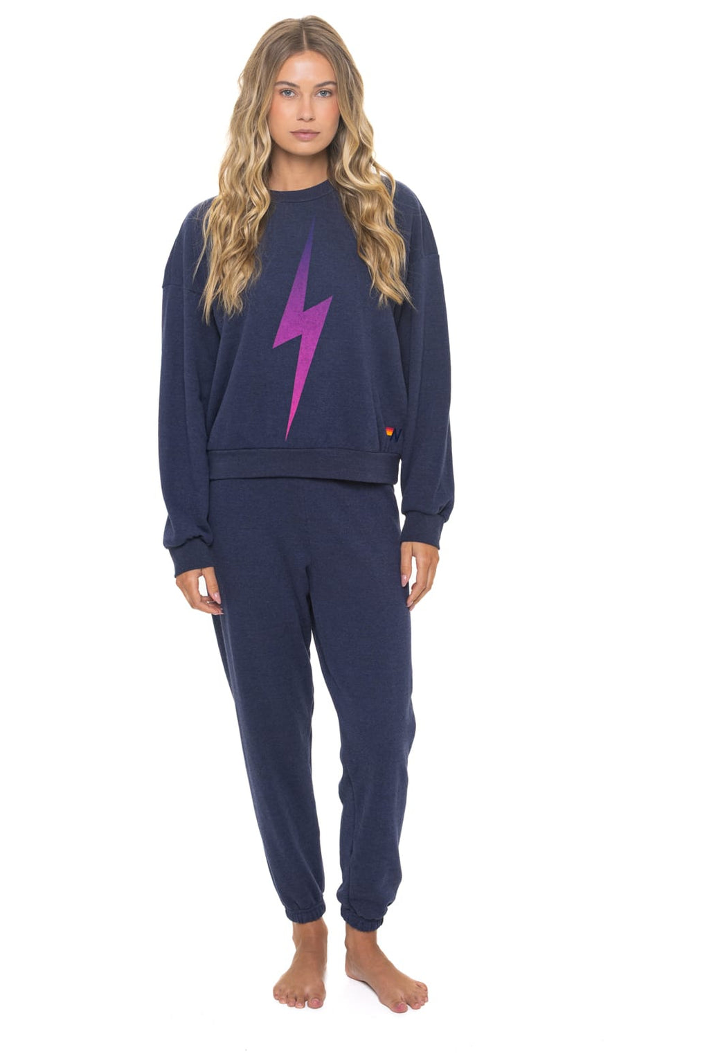 Retro BOLT FADE RELAXED CREW SWEATSHIRT - NAVY PINK PURPLE