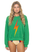 Retro BOLT FADE RELAXED CREW SWEATSHIRT - KELLY GREEN RED YELLOW