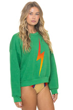 Retro BOLT FADE RELAXED CREW SWEATSHIRT - KELLY GREEN RED YELLOW