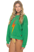 Retro BOLT FADE RELAXED CREW SWEATSHIRT - KELLY GREEN RED YELLOW