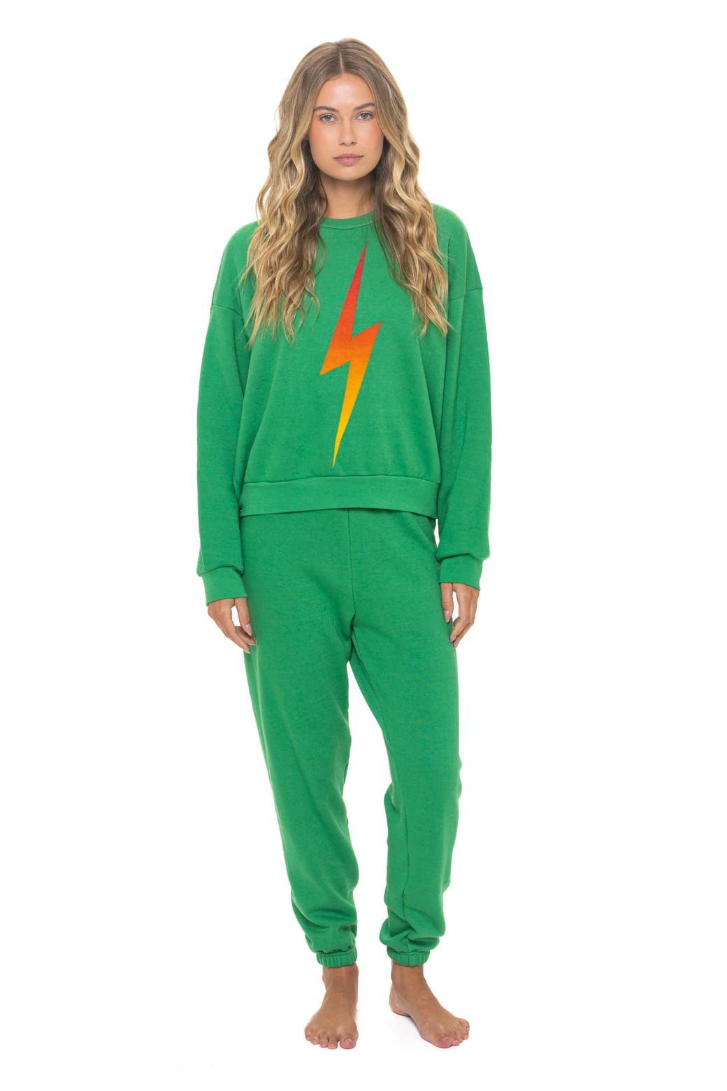 Retro BOLT FADE RELAXED CREW SWEATSHIRT - KELLY GREEN RED YELLOW