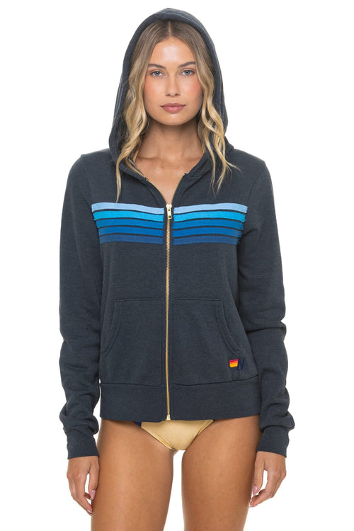 Retro 5 STRIPE HOODIE - CHARCOAL BLUE