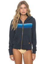 Retro 5 STRIPE HOODIE - CHARCOAL BLUE