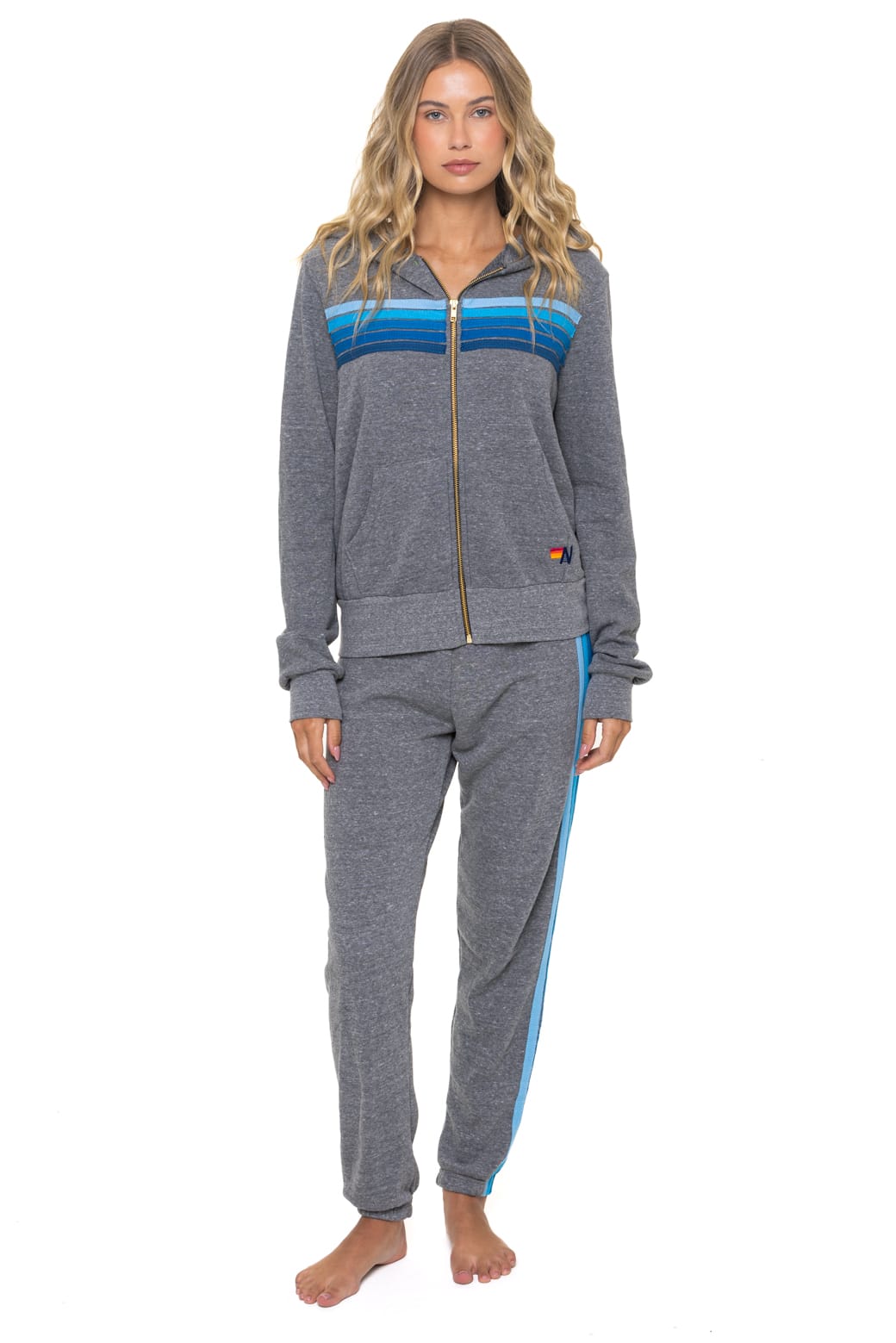 Retro 5 STRIPE HOODIE - HEATHER GREY BLUE
