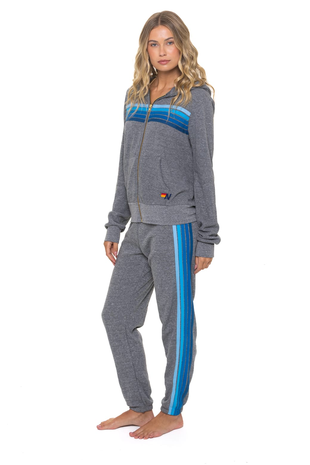Retro 5 STRIPE HOODIE - HEATHER GREY BLUE