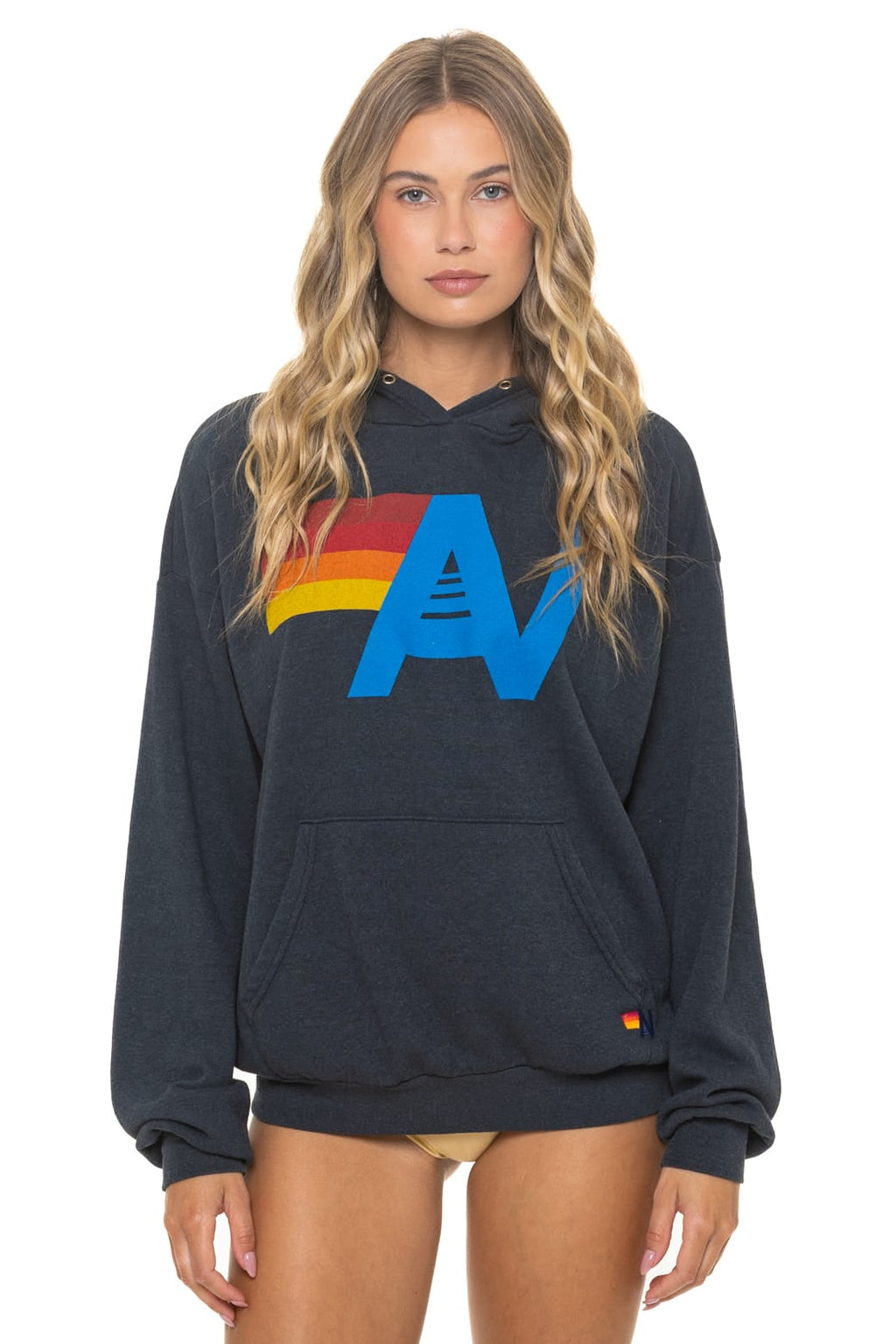 Retro LOGO PULLOVER RELAXED HOODIE - CHARCOAL