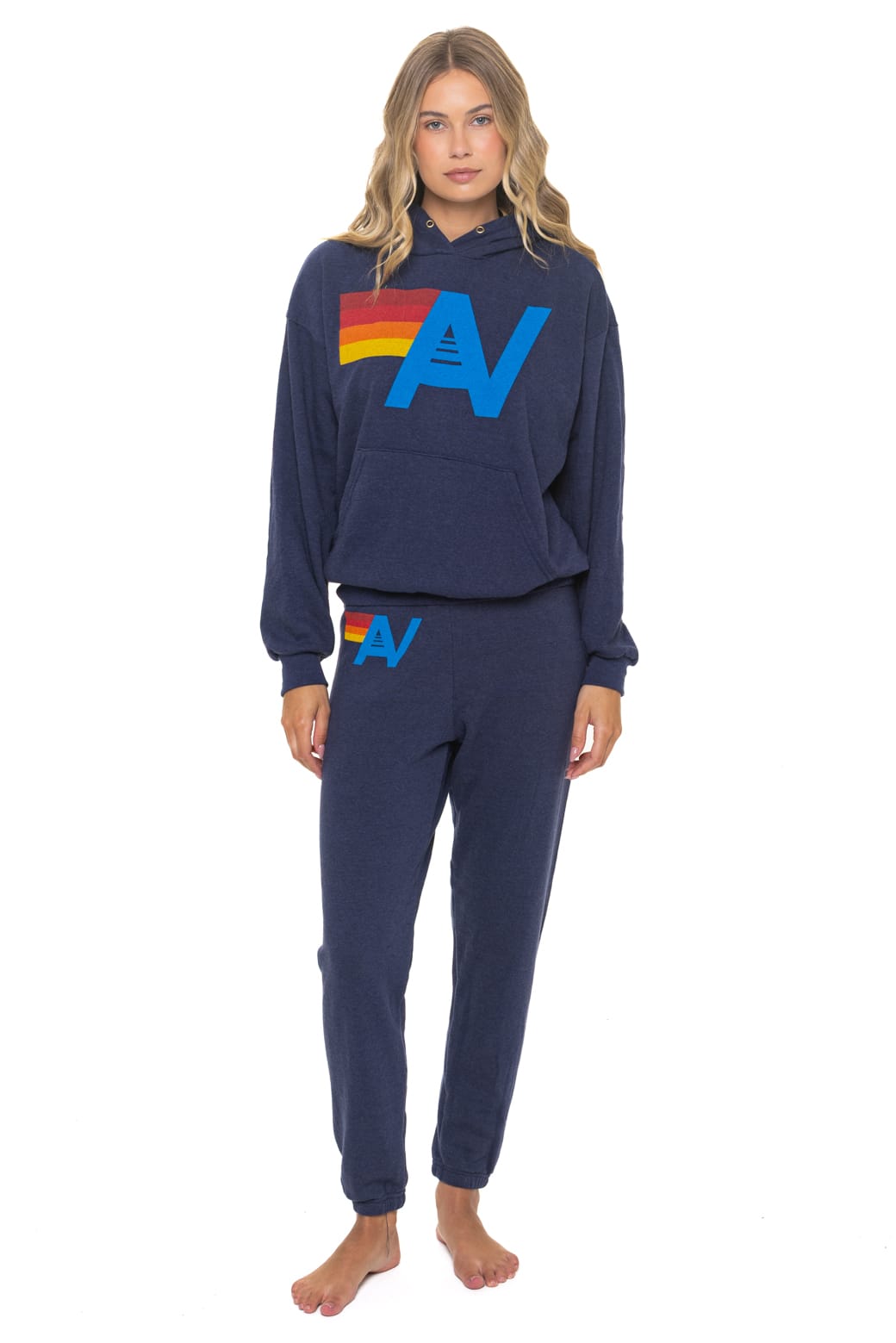 Retro LOGO PULLOVER RELAXED HOODIE - NAVY