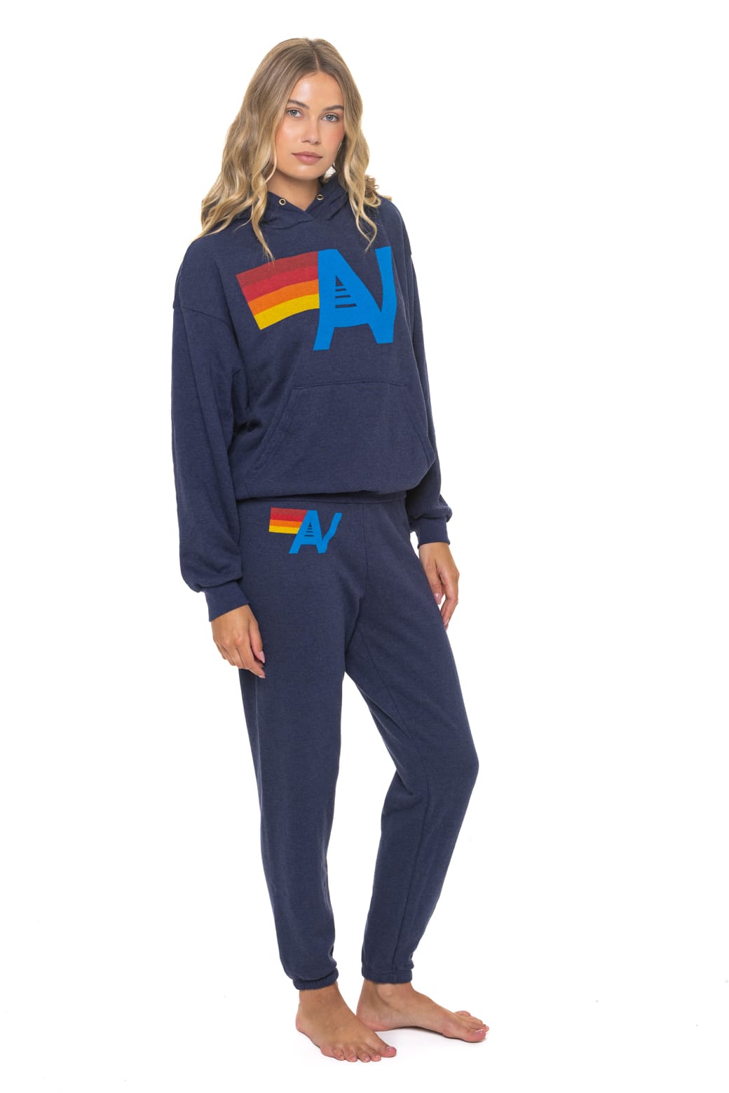 Retro LOGO PULLOVER RELAXED HOODIE - NAVY