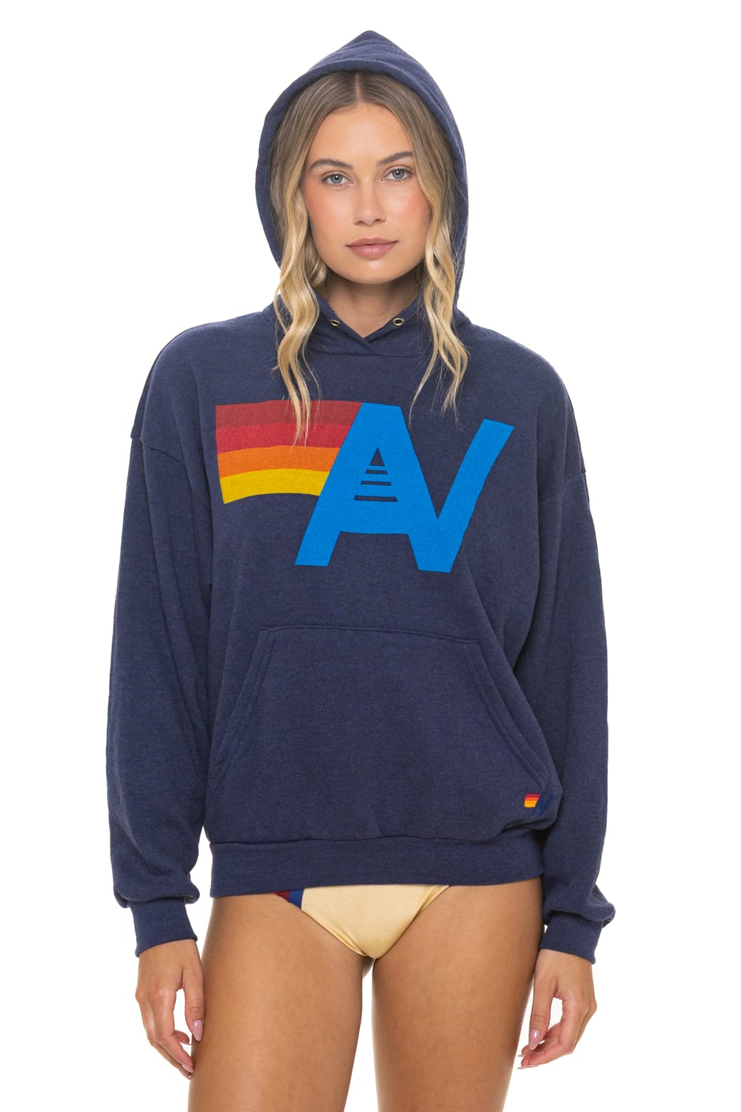 Retro LOGO PULLOVER RELAXED HOODIE - NAVY
