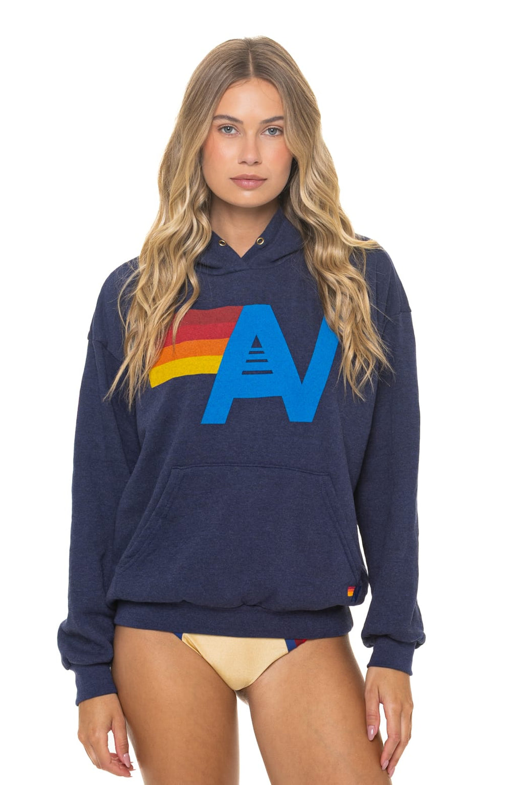Retro LOGO PULLOVER RELAXED HOODIE - NAVY