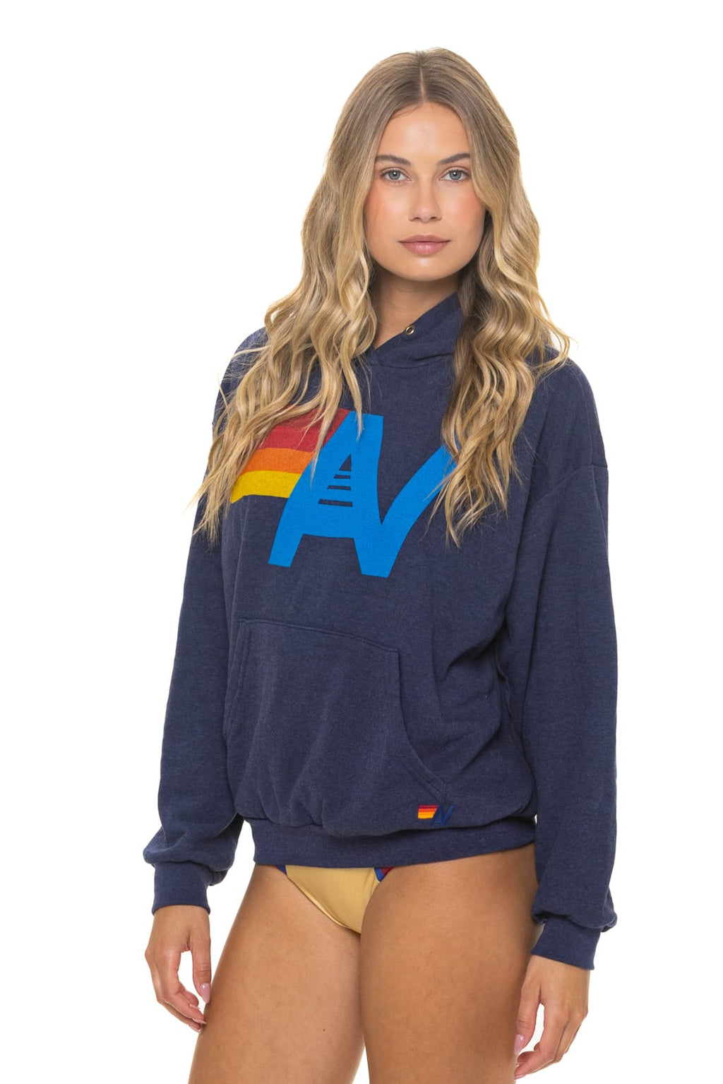 Retro LOGO PULLOVER RELAXED HOODIE - NAVY