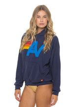 Retro LOGO PULLOVER RELAXED HOODIE - NAVY