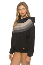 Retro WAVE STRIPE 4 PULLOVER HOODIE RELAXED - BLACK CHARCOAL