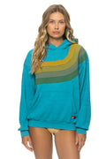 Retro WAVE STRIPE 4 PULLOVER HOODIE RELAXED - TEAL GREEN