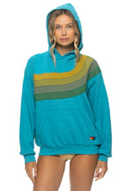Retro WAVE STRIPE 4 PULLOVER HOODIE RELAXED - TEAL GREEN