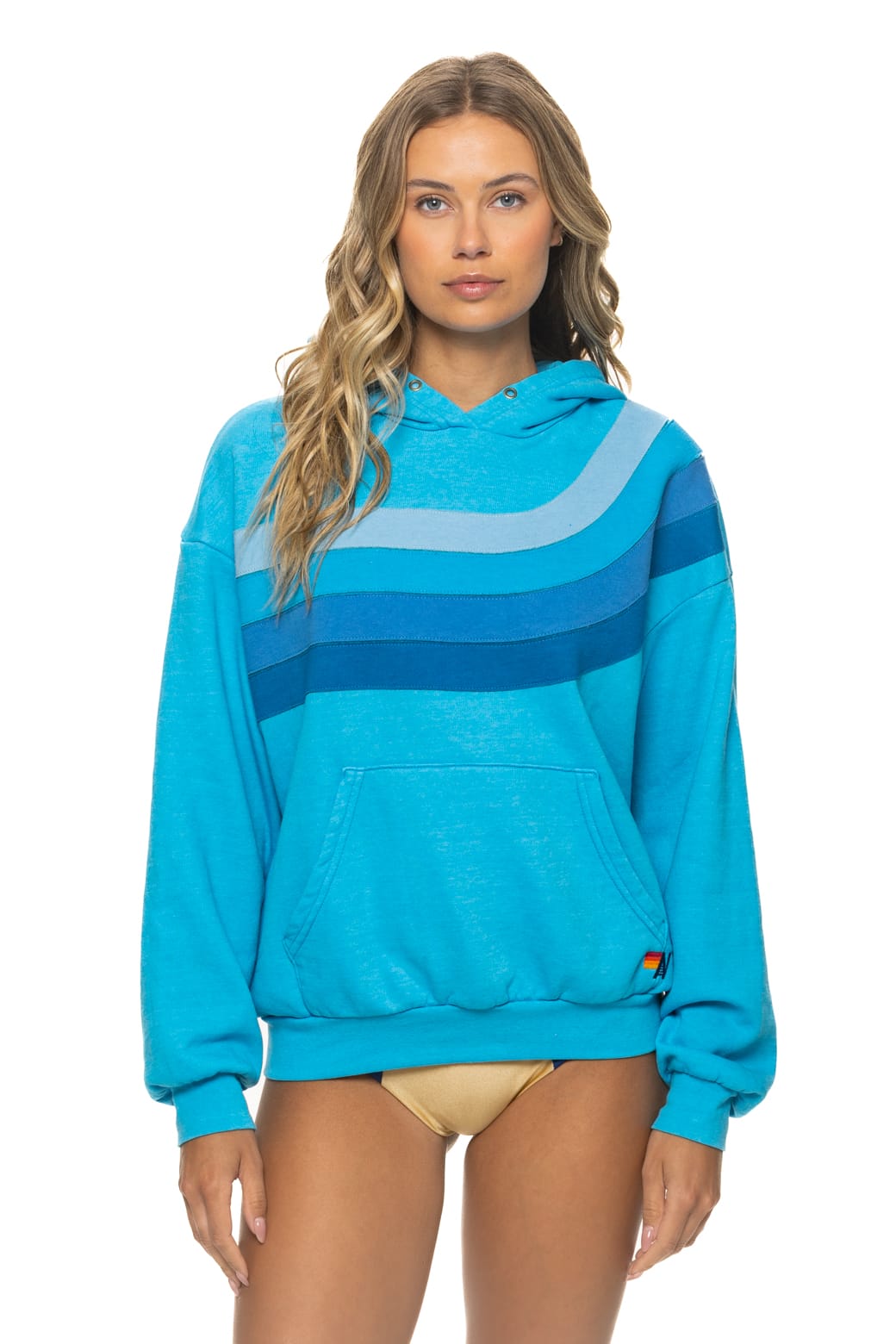 Retro WAVE STRIPE 4 PULLOVER HOODIE RELAXED - NEON BLUE NEON BLUE