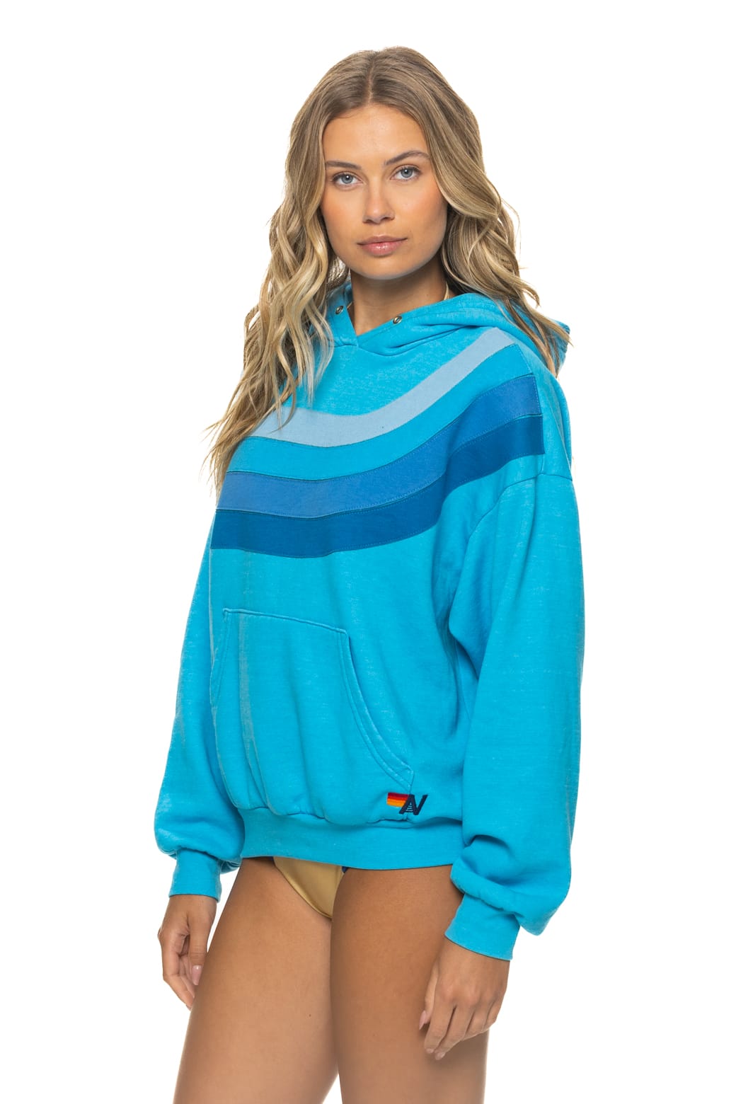Retro WAVE STRIPE 4 PULLOVER HOODIE RELAXED - NEON BLUE NEON BLUE
