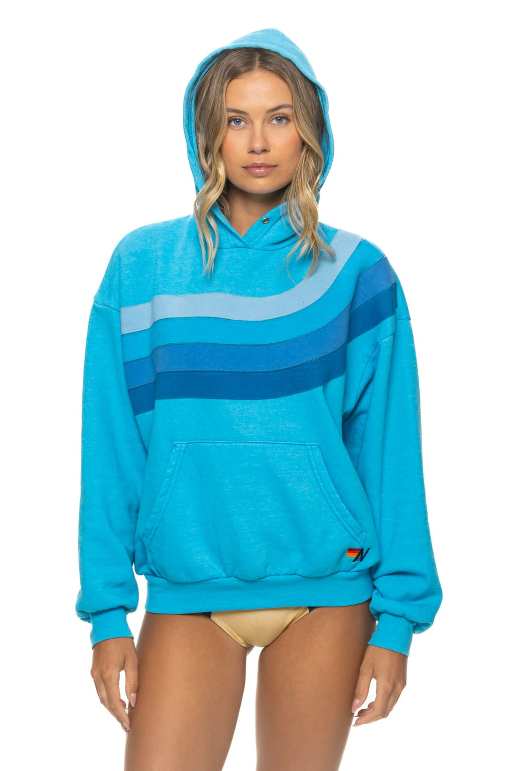 Retro WAVE STRIPE 4 PULLOVER HOODIE RELAXED - NEON BLUE NEON BLUE