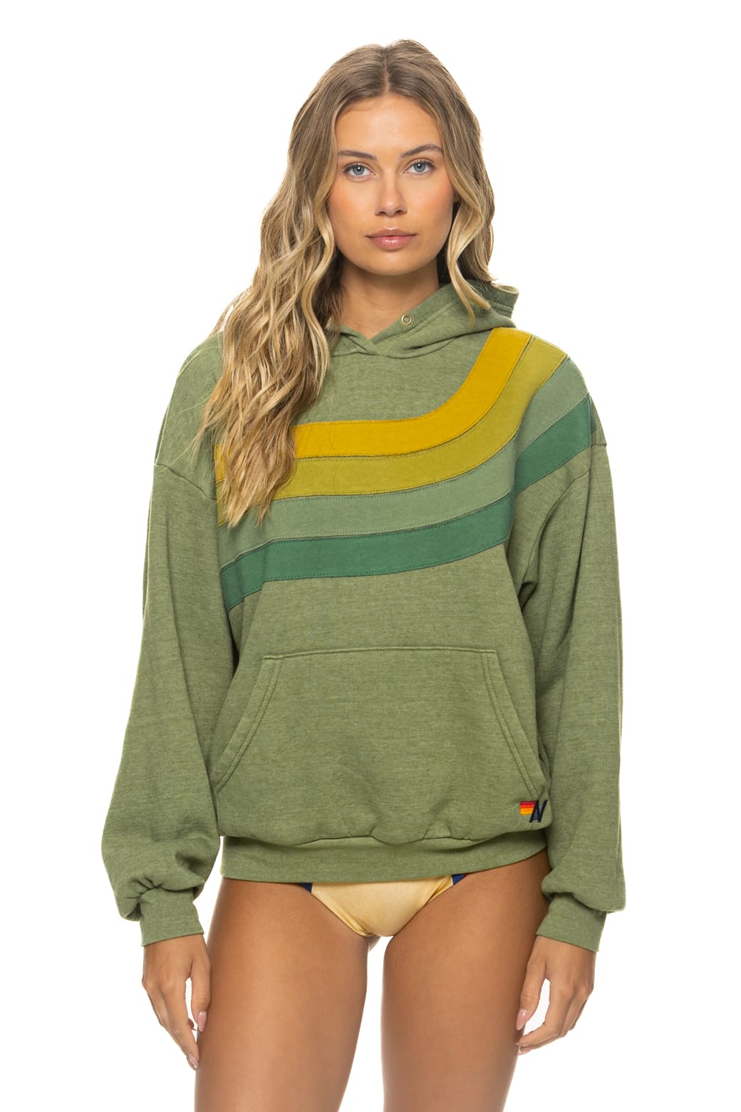 Retro WAVE STRIPE 4 PULLOVER HOODIE RELAXED - JUNGLE GREEN GREEN