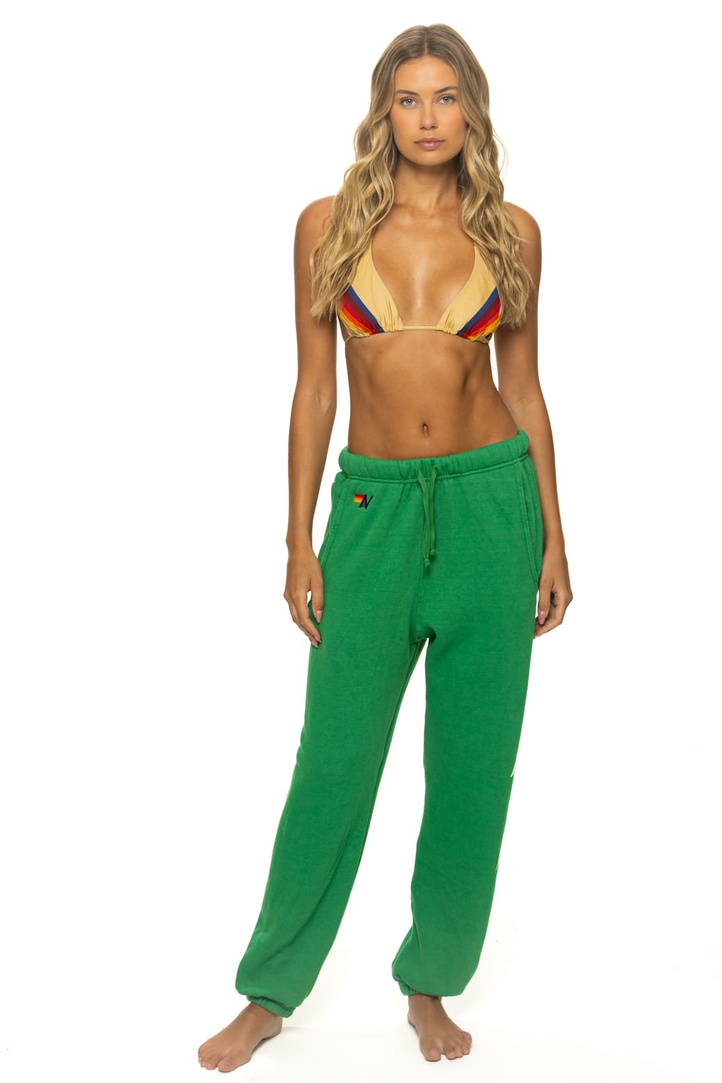 Retro BOLT STITCH UNISEX SWEATPANTS - KELLY GREEN WHITE