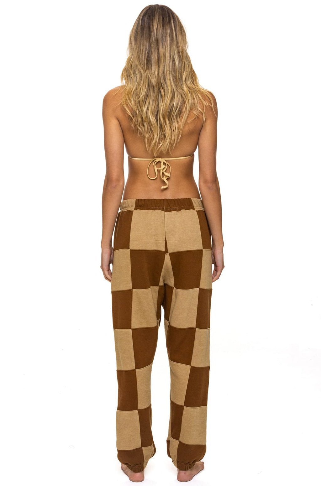 Retro CHECK QUILTED SWEATPANTS - TAN CINNAMON