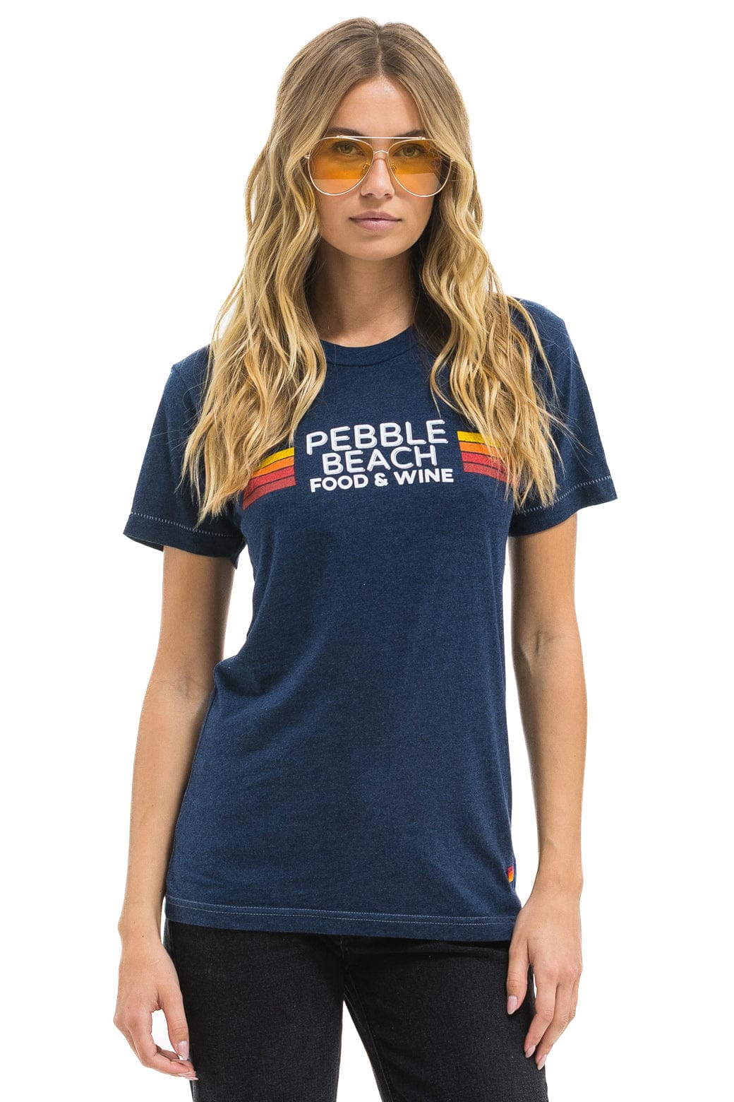 Retro PEBBLE BEACH FOOD & WINE 2025 UNISEX CREW TEE - NAVY