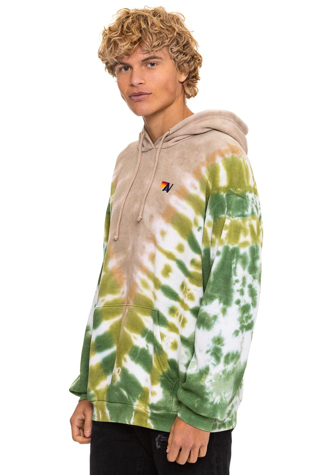 Retro HAND DYED V RELAXED PULLOVER HOODIE - TIE DYE SAND JUNGLE