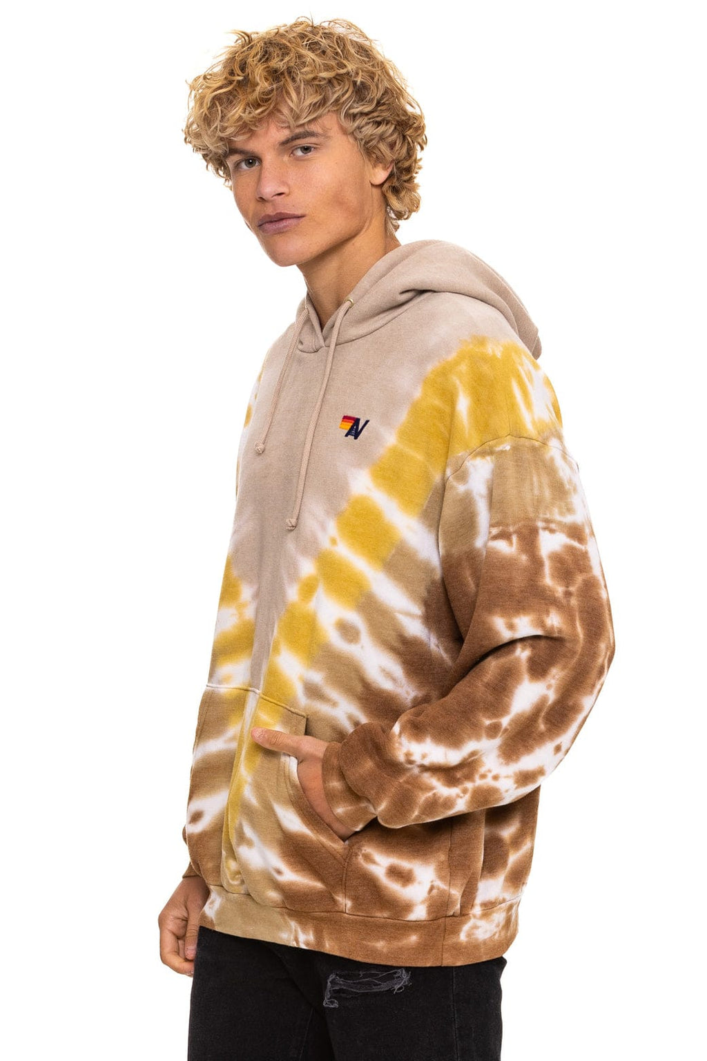 Retro HAND DYED V RELAXED PULLOVER HOODIE - TIE DYE SAND CINNAMON