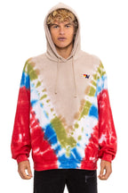 Retro HAND DYED V RELAXED PULLOVER HOODIE - TIE DYE SAND BLUE RED