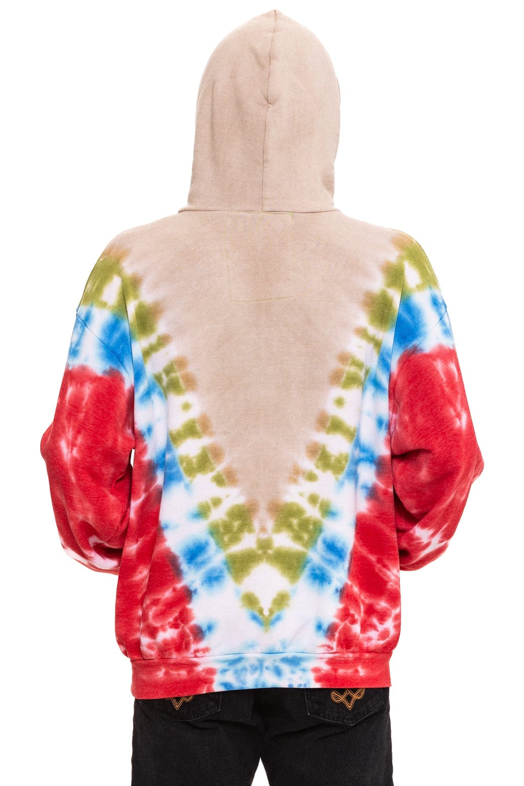 Retro HAND DYED V RELAXED PULLOVER HOODIE - TIE DYE SAND BLUE RED