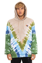 Retro HAND DYED V RELAXED PULLOVER HOODIE - TIE DYE SAND BLUE GREEN