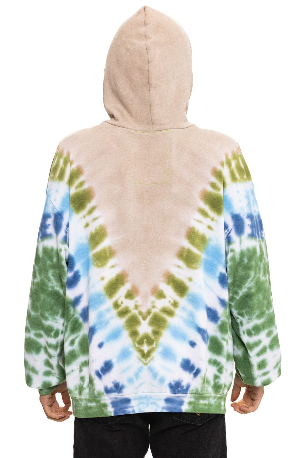 Retro HAND DYED V RELAXED PULLOVER HOODIE - TIE DYE SAND BLUE GREEN