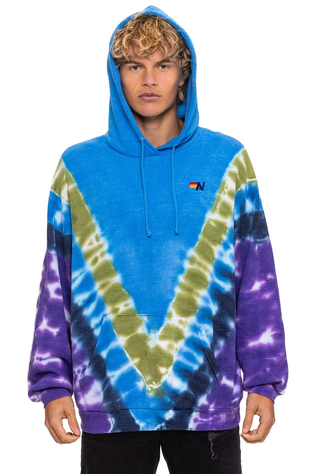 Retro HAND DYED V RELAXED PULLOVER HOODIE - TIE DYE OCEAN PURPLE