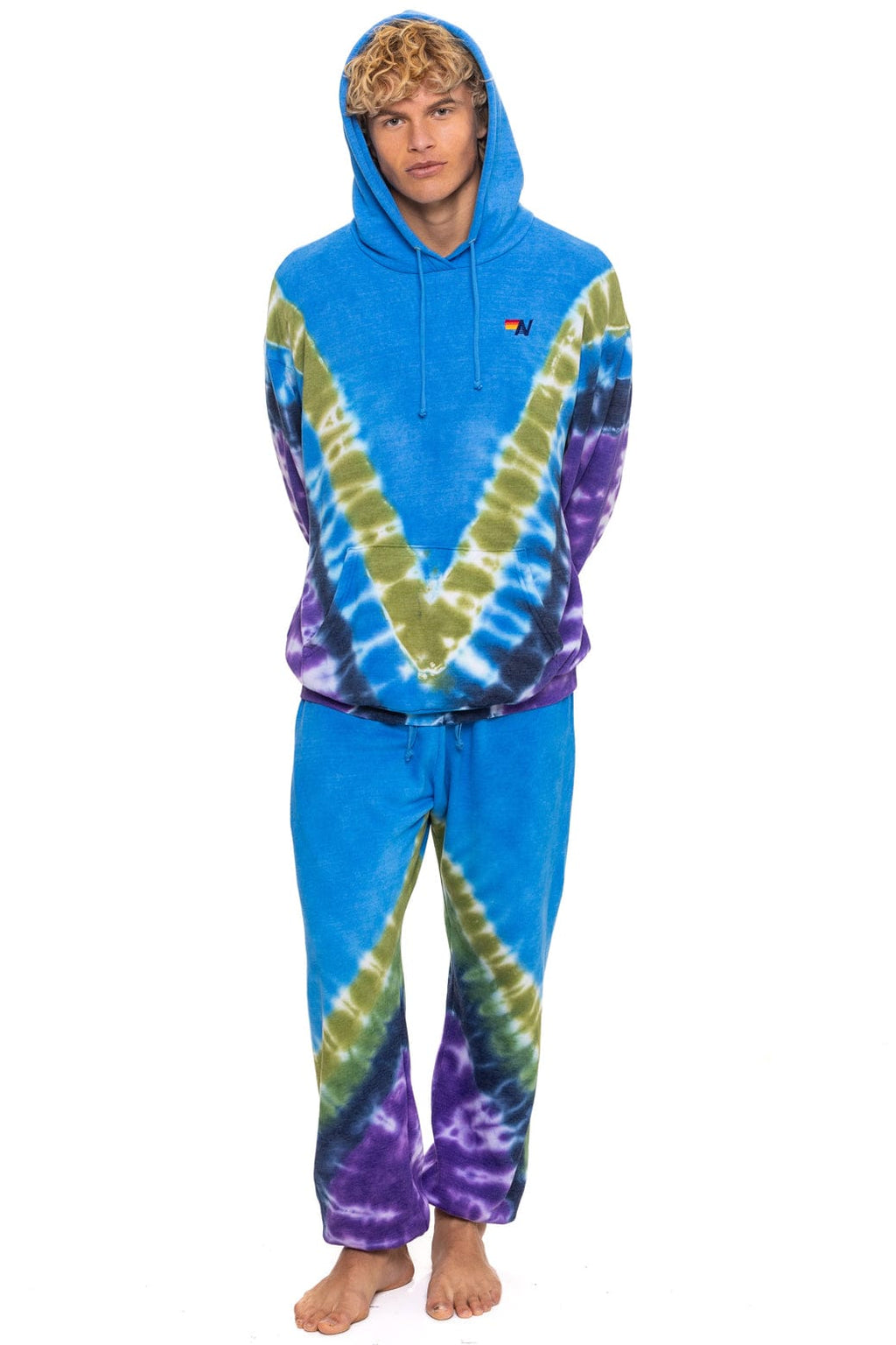 Retro HAND DYED V RELAXED PULLOVER HOODIE - TIE DYE OCEAN PURPLE