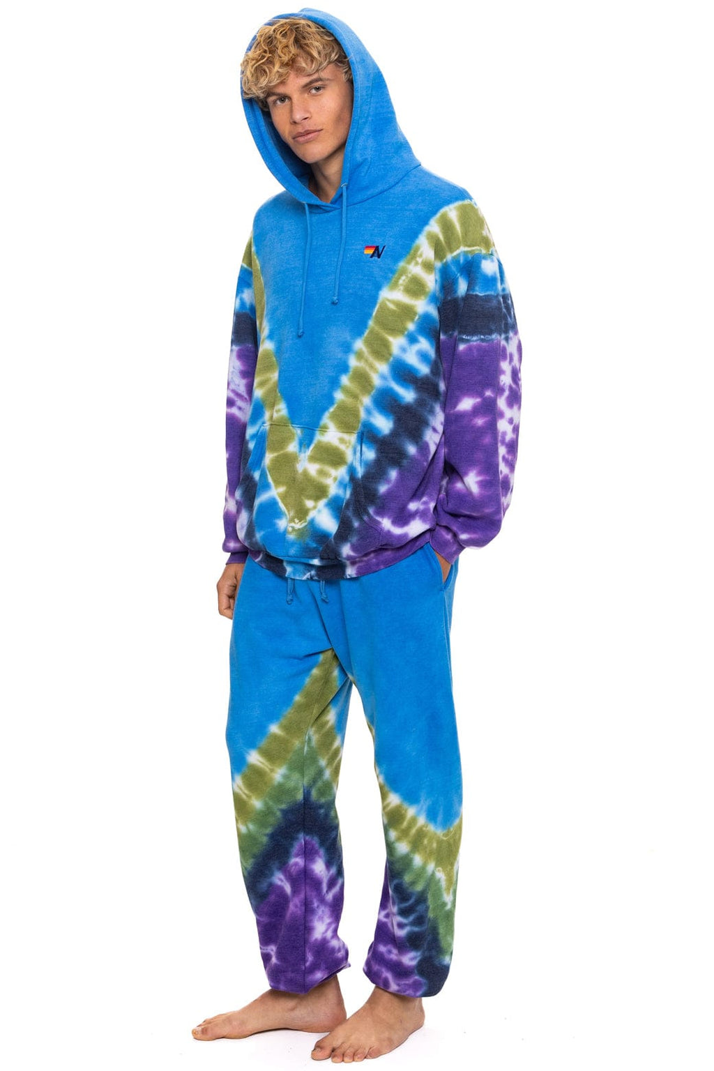 Retro HAND DYED V RELAXED PULLOVER HOODIE - TIE DYE OCEAN PURPLE