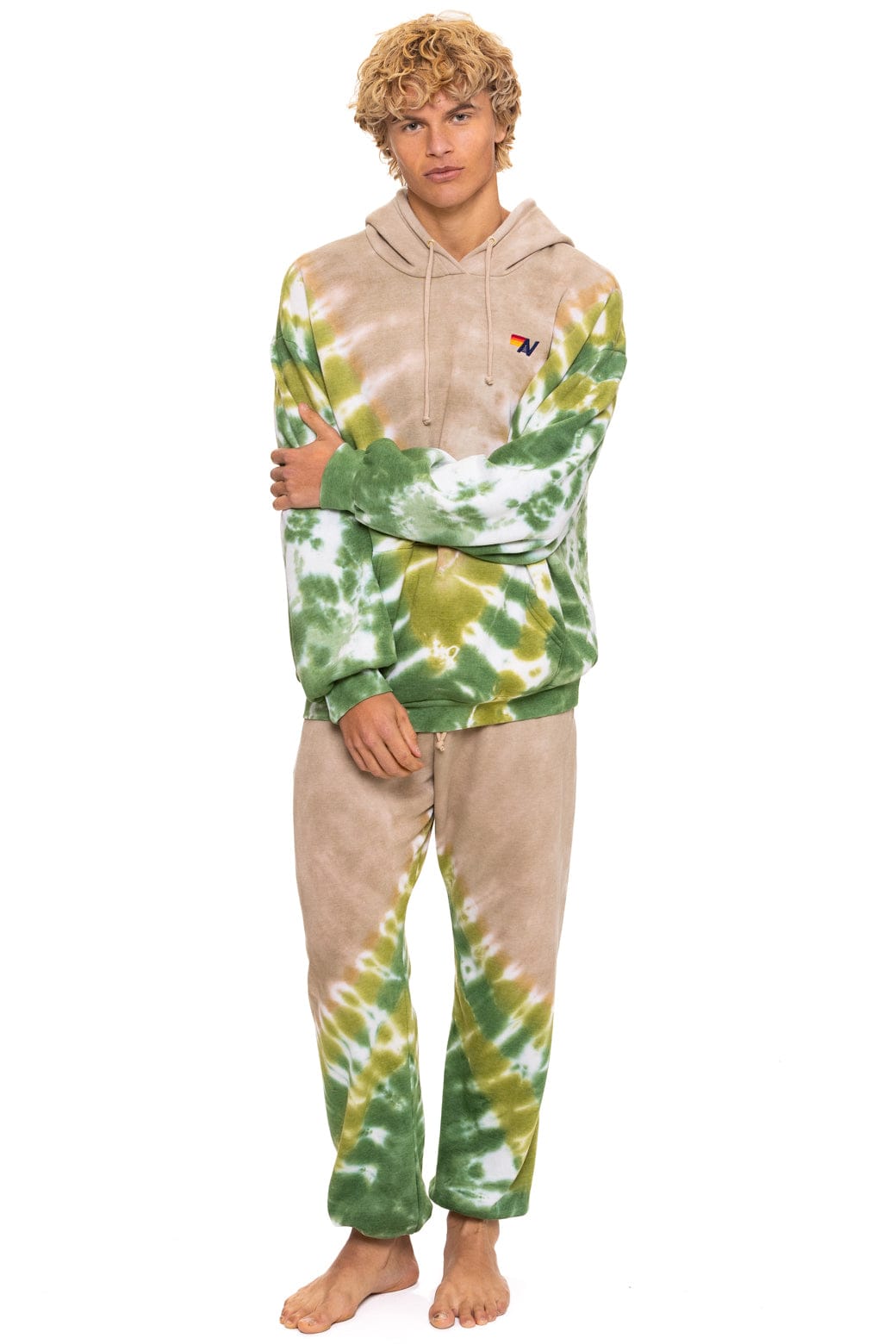 Retro HAND DYED V RELAXED PULLOVER HOODIE - TIE DYE SAND JUNGLE