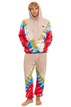 Retro HAND DYED V RELAXED PULLOVER HOODIE - TIE DYE SAND BLUE RED