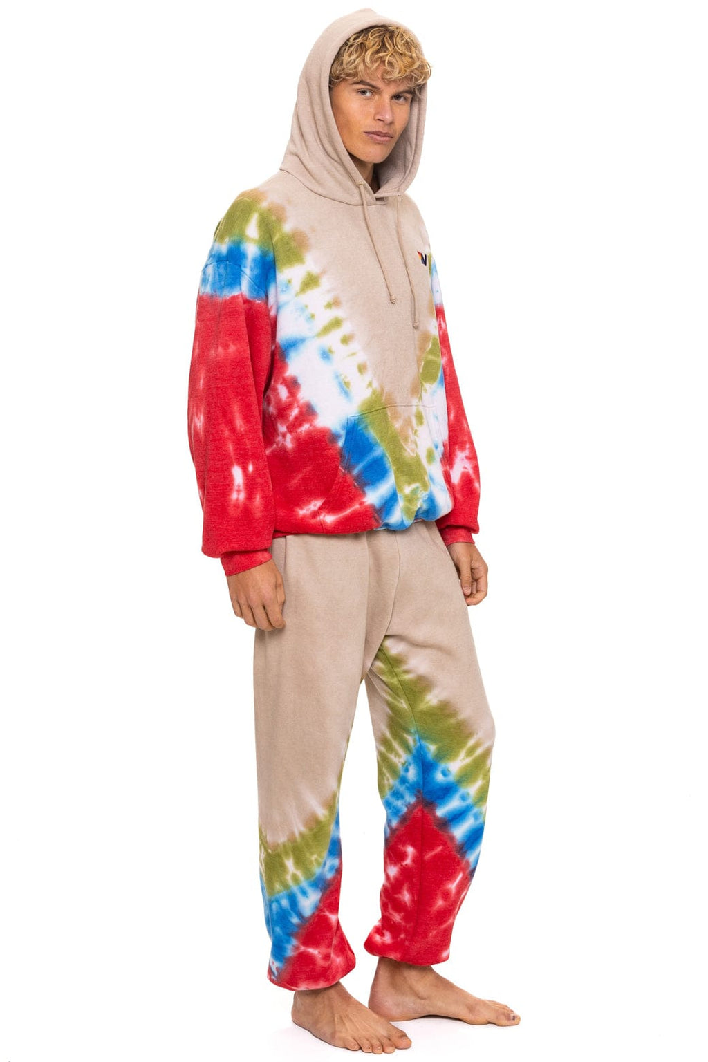Retro HAND DYED V SWEATPANTS - TIE DYE SAND BLUE RED